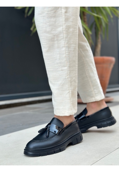 MirgeShoes Siyah Püsküllü Erkek Klasik Ayakkabı Kalın SYH Taban MRG010602558