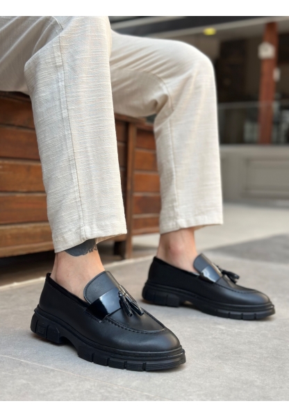 MirgeShoes Siyah Püsküllü Erkek Klasik Ayakkabı Kalın SYH Taban MRG010602558