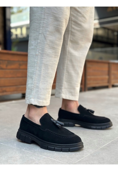 MirgeShoes Siyah Püsküllü Erkek Klasik Ayakkabı Süet Kalın SYH Taban MRG010602558