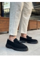 MirgeShoes Siyah Püsküllü Erkek Klasik Ayakkabı Süet Kalın SYH Taban MRG010602558