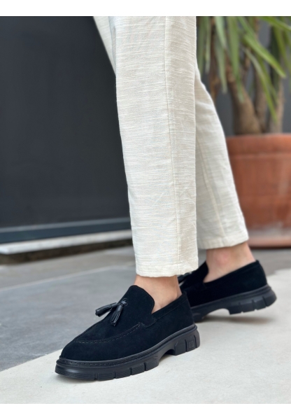MirgeShoes Siyah Püsküllü Erkek Klasik Ayakkabı Süet Kalın SYH Taban MRG010602558