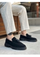 MirgeShoes Siyah Püsküllü Erkek Klasik Ayakkabı Süet Kalın SYH Taban MRG010602558