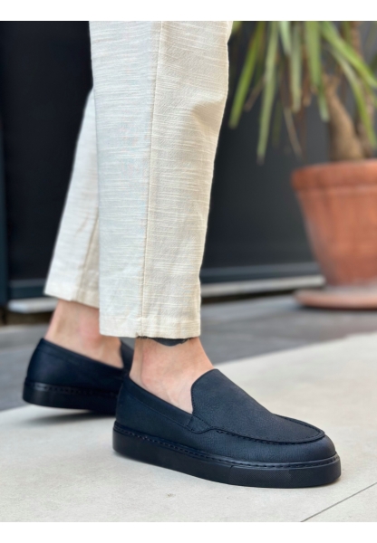 MirgeShoes Siyah Bağcıksız Erkek Loafer Ayakkabı Kalın SYH Taban MRG010602559