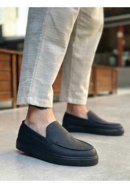 MirgeShoes Siyah Bağcıksız Erkek Loafer Ayakkabı Kalın SYH Taban MRG010602559