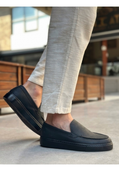 MirgeShoes Siyah Bağcıksız Erkek Loafer Ayakkabı Kalın SYH Taban MRG010602559