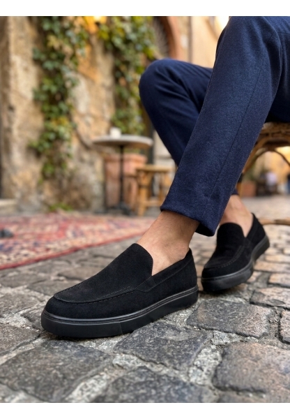 MRG0241 Bağcıksız Yüksek Siyah Taban Süet Erkek Ayakkabı