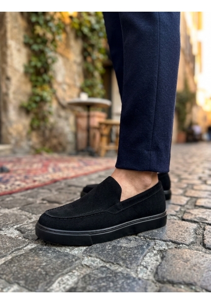MRG0241 Bağcıksız Yüksek Siyah Taban Süet Erkek Ayakkabı