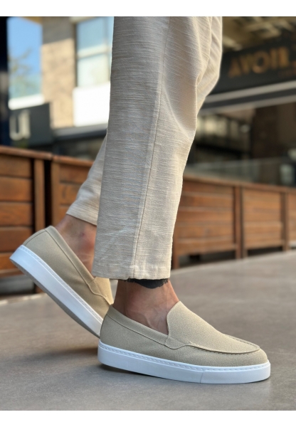 MRG0241 Bağcıksız Yüksek Taban Bej Süet Erkek Ayakkabı