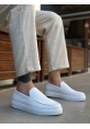 MirgeShoes Beyaz Bağcıksız Erkek Loafer Ayakkabı Kalın BYZ Taban MRG010602559