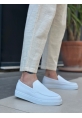 MirgeShoes Beyaz Bağcıksız Erkek Loafer Ayakkabı Kalın BYZ Taban MRG010602559