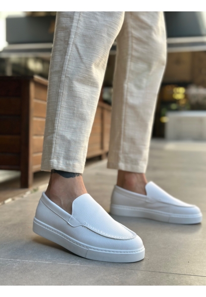 MirgeShoes Beyaz Bağcıksız Erkek Loafer Ayakkabı Kalın BYZ Taban MRG010602559