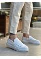 MirgeShoes Beyaz Bağcıksız Erkek Loafer Ayakkabı Kalın BYZ Taban MRG010602559