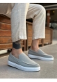 MirgeShoes Gri Bağcıksız Erkek Loafer Ayakkabı Kalın BYZ Taban MRG010602559