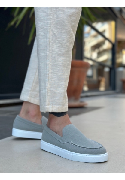 MirgeShoes Gri Bağcıksız Erkek Loafer Ayakkabı Kalın BYZ Taban MRG010602559