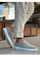 MirgeShoes Gri Bağcıksız Erkek Loafer Ayakkabı Kalın BYZ Taban MRG010602559