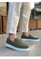 MirgeShoes Haki Bağcıksız Erkek Loafer Ayakkabı Kalın BYZ Taban MRG010602559