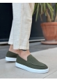 MirgeShoes Haki Bağcıksız Erkek Loafer Ayakkabı Kalın BYZ Taban MRG010602559