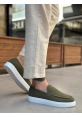 MirgeShoes Haki Bağcıksız Erkek Loafer Ayakkabı Kalın BYZ Taban MRG010602559