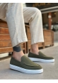 MirgeShoes Haki Bağcıksız Erkek Loafer Ayakkabı Kalın BYZ Taban MRG010602559