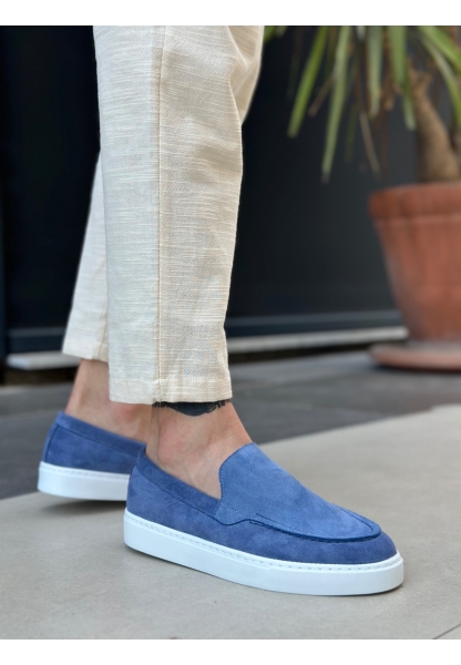 MRG0241 Bağcıksız Yüksek Taban Mavi Süet Erkek Ayakkabı