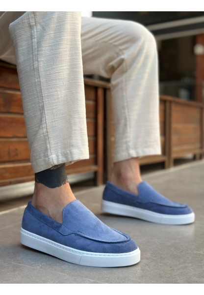 MRG0241 Bağcıksız Yüksek Taban Mavi Süet Erkek Ayakkabı