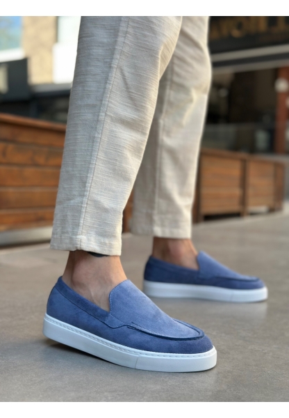 MRG0241 Bağcıksız Yüksek Taban Mavi Süet Erkek Ayakkabı