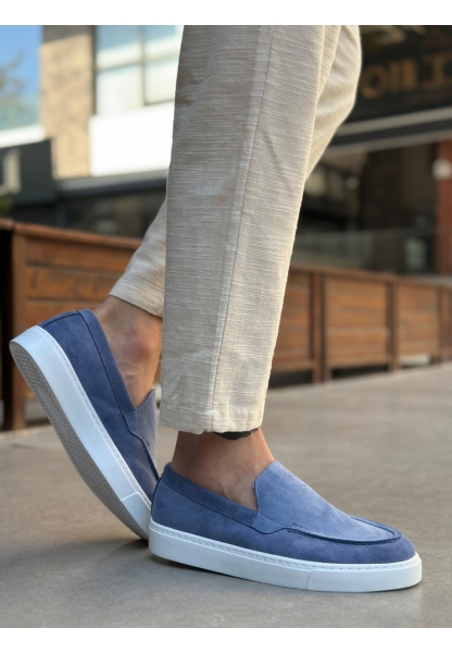 MRG0241 Bağcıksız Yüksek Taban Mavi Süet Erkek Ayakkabı