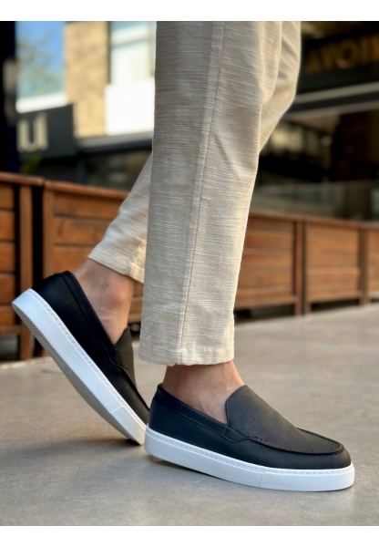 MirgeShoes Siyah Bağcıksız Erkek Loafer Ayakkabı Kalın BYZ Taban MRG010602559