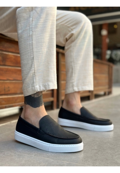 MirgeShoes Siyah Bağcıksız Erkek Loafer Ayakkabı Kalın BYZ Taban MRG010602559