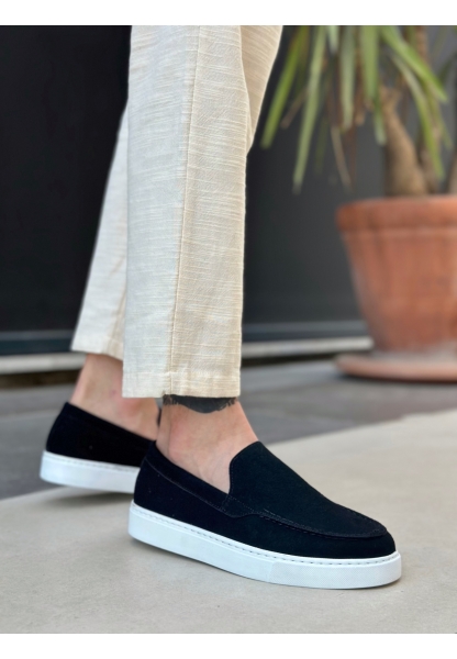MirgeShoes Siyah Bağcıksız Erkek Loafer Ayakkabı Süet Kalın BYZ Taban MRG010602559