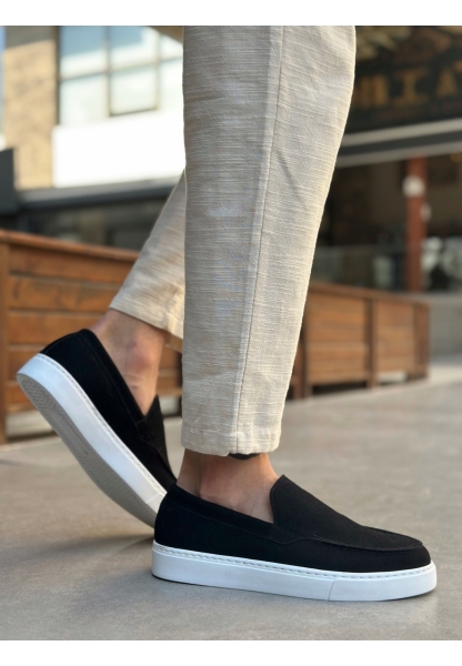 MirgeShoes Siyah Bağcıksız Erkek Loafer Ayakkabı Süet Kalın BYZ Taban MRG010602559