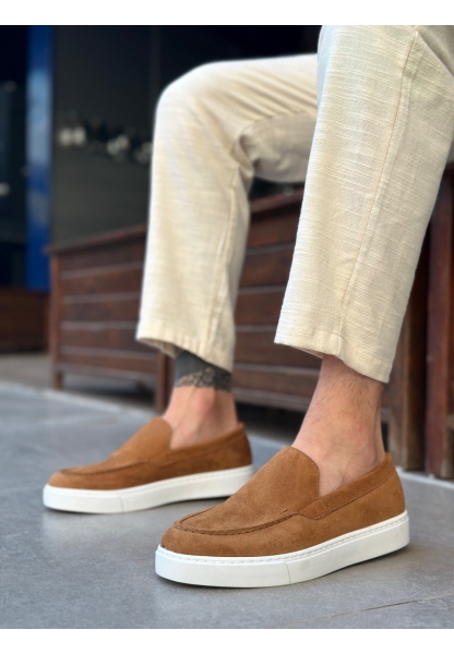 MirgeShoes Taba Bağcıksız Erkek Loafer Ayakkabı Süet Kalın BYZ Taban MRG010602559