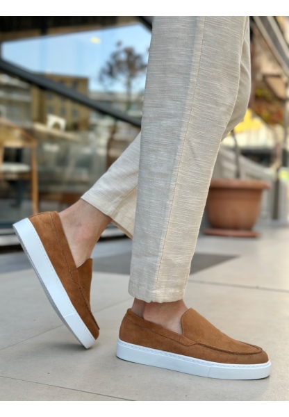 MirgeShoes Taba Bağcıksız Erkek Loafer Ayakkabı Süet Kalın BYZ Taban MRG010602559