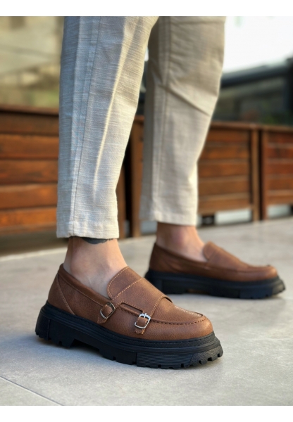 MirgeShoes Taba Tokalı Erkek Klasik Casual Ayakkabı Cilt Yüksek SYH Taban MRG010602560