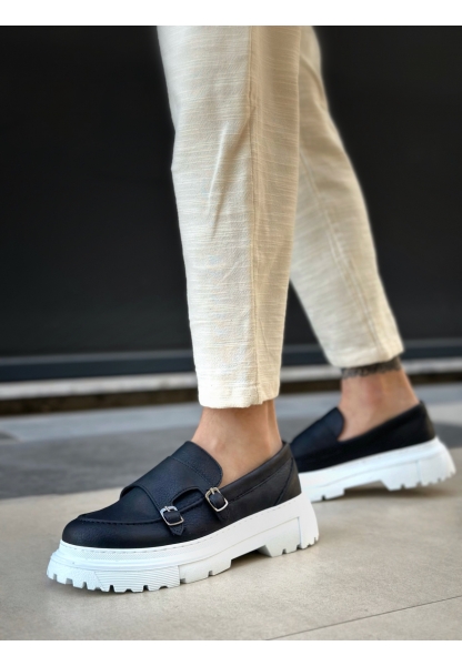 MirgeShoes Siyah Tokalı Erkek Klasik Casual Ayakkabı Cilt Yüksek BYZ Taban MRG010602560