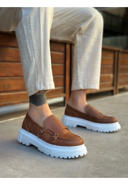 MirgeShoes Taba Tokalı Erkek Klasik Casual Ayakkabı Cilt Yüksek BYZ Taban MRG010602560