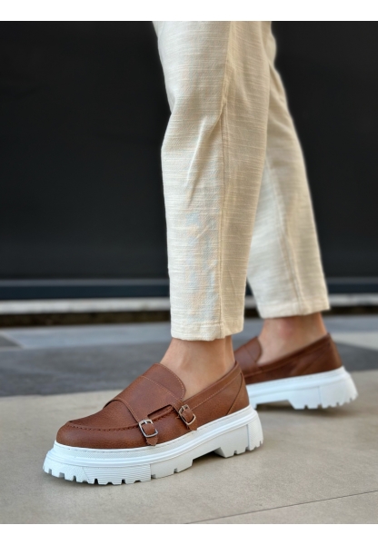 MirgeShoes Taba Tokalı Erkek Klasik Casual Ayakkabı Cilt Yüksek BYZ Taban MRG010602560