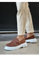 MirgeShoes Taba Tokalı Erkek Klasik Casual Ayakkabı Cilt Yüksek BYZ Taban MRG010602560