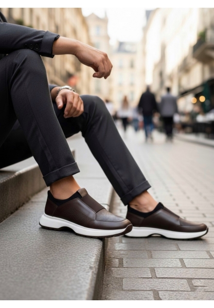 MirgeShoes Kahve Bantlı Erkek Casual Ayakkabı İçi Dışı Hakiki Deri Rahat Taban MRG010602562