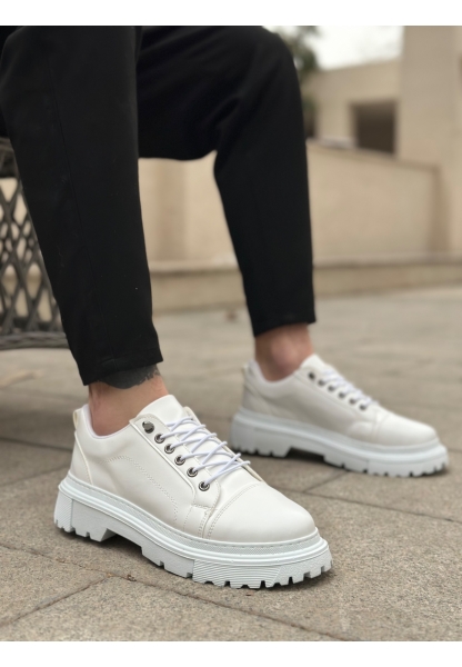 MirgeShoes Beyaz Akıllı Lastik Bağcık Erkek Günlük Ayakkabı Yüksek BYZ Taban MRG010602563