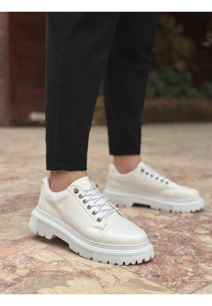 MirgeShoes Beyaz Akıllı Lastik Bağcık Erkek Günlük Ayakkabı Yüksek BYZ Taban MRG010602563