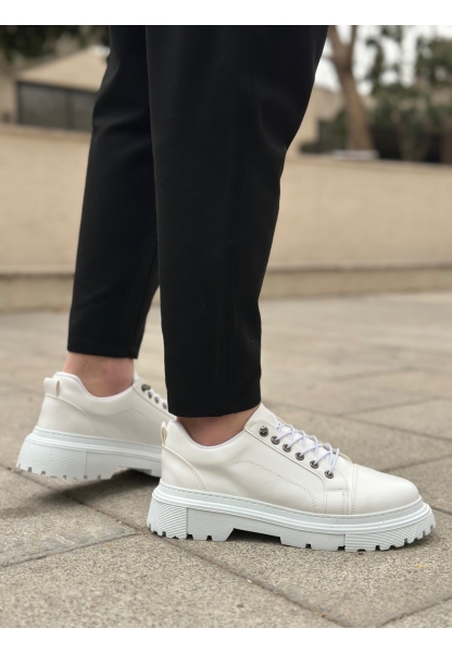 MirgeShoes Beyaz Akıllı Lastik Bağcık Erkek Günlük Ayakkabı Yüksek BYZ Taban MRG010602563