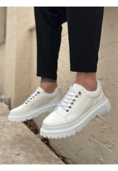 MirgeShoes Beyaz Akıllı Lastik Bağcık Erkek Günlük Ayakkabı Yüksek BYZ Taban MRG010602563