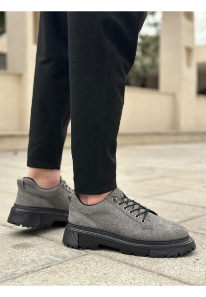 MirgeShoes Gri Akıllı Lastik Bağcık Erkek Günlük Ayakkabı Yüksek SYH Taban MRG010602563