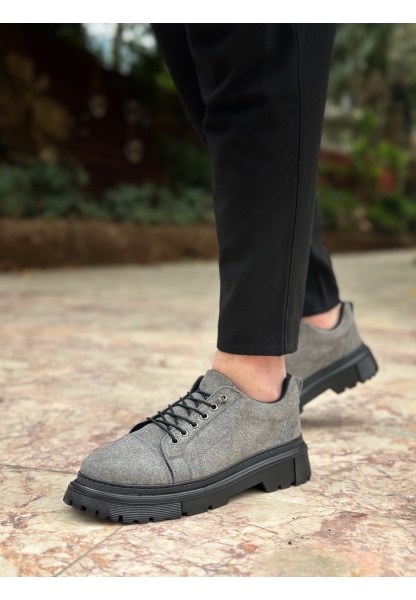 MirgeShoes Gri Akıllı Lastik Bağcık Erkek Günlük Ayakkabı Yüksek SYH Taban MRG010602563