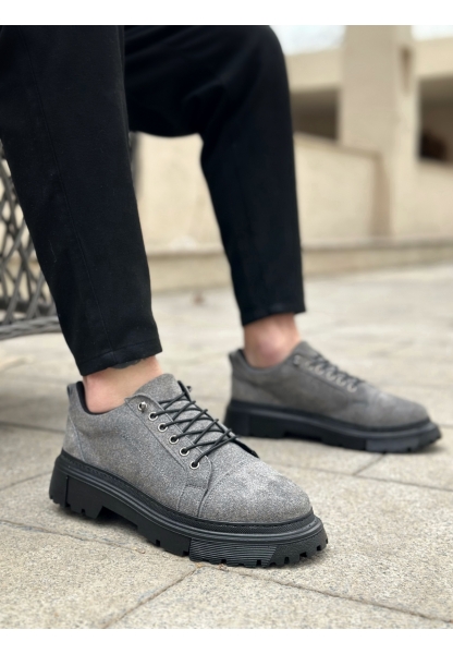 MirgeShoes Gri Akıllı Lastik Bağcık Erkek Günlük Ayakkabı Yüksek SYH Taban MRG010602563