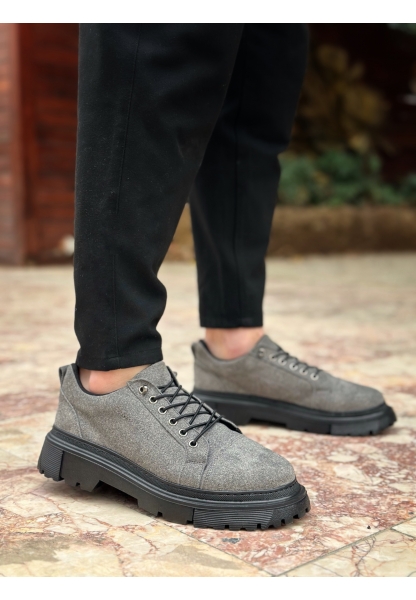 MirgeShoes Gri Akıllı Lastik Bağcık Erkek Günlük Ayakkabı Yüksek SYH Taban MRG010602563