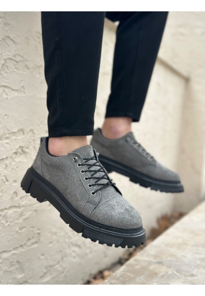 MirgeShoes Gri Akıllı Lastik Bağcık Erkek Günlük Ayakkabı Yüksek SYH Taban MRG010602563