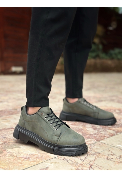 MirgeShoes Haki Akıllı Lastik Bağcık Erkek Günlük Ayakkabı Yüksek SYH Taban MRG010602563