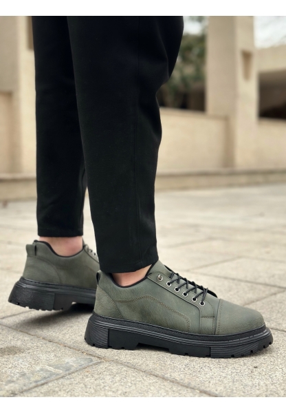 MirgeShoes Haki Akıllı Lastik Bağcık Erkek Günlük Ayakkabı Yüksek SYH Taban MRG010602563